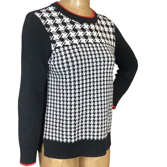 Charter Club Houndstooth Sweater Sz PM Black White Red #319C - Picture 4 of 10